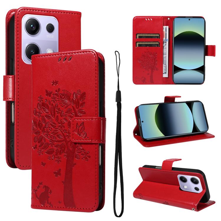 Tree & Cat Embossed Pattern Flip Leather Phone Case, For Redmi A5 4G 173.3mm, For Redmi Note 14S 4G / Note 13 Pro 4G, For Redmi K80 / K80 Pro, For Redmi Note 14 4G Global 163.25mm, For Redmi Note 14 5G, For Redmi Note 14 Pro / 14 Pro+ 5G               ...