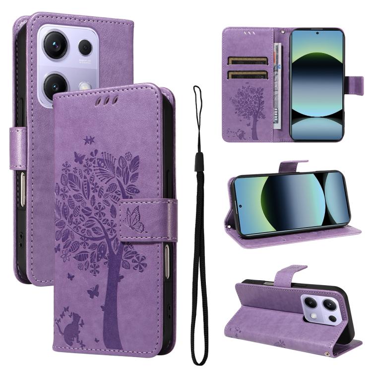 Tree & Cat Embossed Pattern Flip Leather Phone Case, For Redmi A5 4G 173.3mm, For Redmi Note 14S 4G / Note 13 Pro 4G, For Redmi K80 / K80 Pro, For Redmi Note 14 4G Global 163.25mm, For Redmi Note 14 5G, For Redmi Note 14 Pro / 14 Pro+ 5G               ...