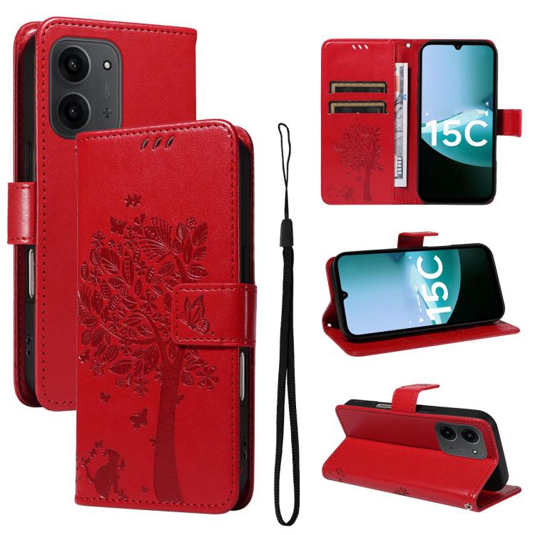 Tree & Cat Embossed Pattern Flip Leather Phone Case, For Redmi 15C 5G / 4G Global 171mm, For Redmi A5 4G 173.3mm, For Redmi Note 14S 4G / Note 13 Pro 4G, For Redmi K80 / K80 Pro, For Redmi Note 14 4G Global 163.25mm, For Redmi Note 14 5G               ...