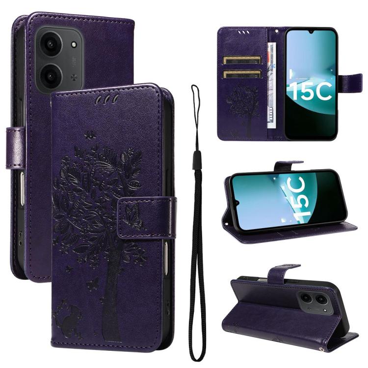 Tree & Cat Embossed Pattern Flip Leather Phone Case, For Redmi 15C 5G / 4G Global 171mm, For Redmi A5 4G 173.3mm, For Redmi Note 14S 4G / Note 13 Pro 4G, For Redmi K80 / K80 Pro, For Redmi Note 14 4G Global 163.25mm, For Redmi Note 14 5G               ...