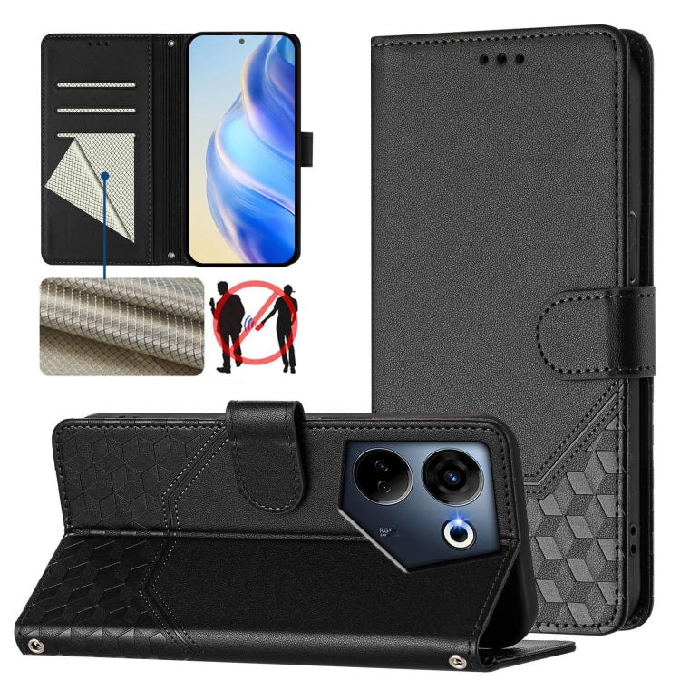 Honeycomb Embossing RFID Leather Phone Case, For Tecno Pova 6 4G, For Tecno Pova 6 5G / 6 Pro 5G, For Tecno Camon 30 Pro 5G, For Tecno Camon 30 5G / 4G, For Tecno Spark 20 Pro+ 4G, For Tecno Spark Go 2024 4G, For Tecno Pova 5 Pro 5G, For Tecno Pova Neo...