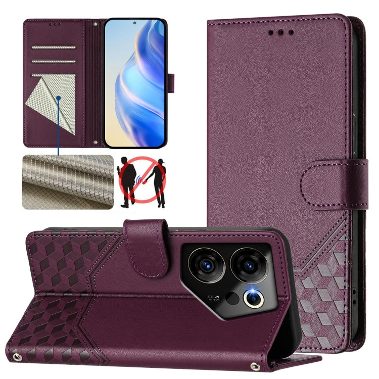 Honeycomb Embossing RFID Leather Phone Case, For Tecno Pova 6 4G, For Tecno Pova 6 5G / 6 Pro 5G, For Tecno Camon 30 Pro 5G, For Tecno Camon 30 5G / 4G, For Tecno Spark 20 Pro+ 4G, For Tecno Spark Go 2024 4G, For Tecno Pova 5 Pro 5G, For Tecno Pova Neo...