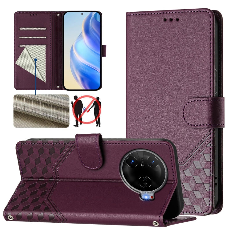 Honeycomb Embossing RFID Leather Phone Case, For Tecno Pova 6 4G, For Tecno Pova 6 5G / 6 Pro 5G, For Tecno Camon 30 Pro 5G, For Tecno Camon 30 5G / 4G, For Tecno Spark 20 Pro+ 4G, For Tecno Spark Go 2024 4G, For Tecno Pova 5 Pro 5G, For Tecno Pova Neo...