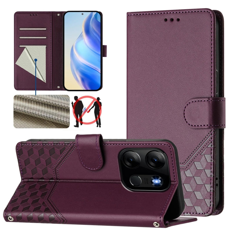 Honeycomb Embossing RFID Leather Phone Case, For Tecno Pova 6 4G, For Tecno Pova 6 5G / 6 Pro 5G, For Tecno Camon 30 Pro 5G, For Tecno Camon 30 5G / 4G, For Tecno Spark 20 Pro+ 4G, For Tecno Spark Go 2024 4G, For Tecno Pova 5 Pro 5G, For Tecno Pova Neo...