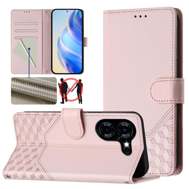 Honeycomb Embossing RFID Leather Phone Case, For Tecno Pova 6 4G, For Tecno Pova 6 5G / 6 Pro 5G, For Tecno Camon 30 Pro 5G, For Tecno Camon 30 5G / 4G, For Tecno Spark 20 Pro+ 4G, For Tecno Spark Go 2024 4G, For Tecno Pova 5 Pro 5G, For Tecno Pova Neo...