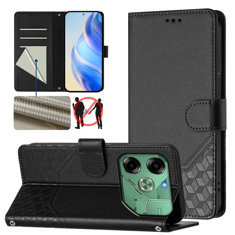 Honeycomb Embossing RFID Leather Phone Case, For Tecno Pova 6 4G, For Tecno Pova 6 5G / 6 Pro 5G, For Tecno Camon 30 Pro 5G, For Tecno Camon 30 5G / 4G, For Tecno Spark 20 Pro+ 4G, For Tecno Spark Go 2024 4G, For Tecno Pova 5 Pro 5G, For Tecno Pova Neo...