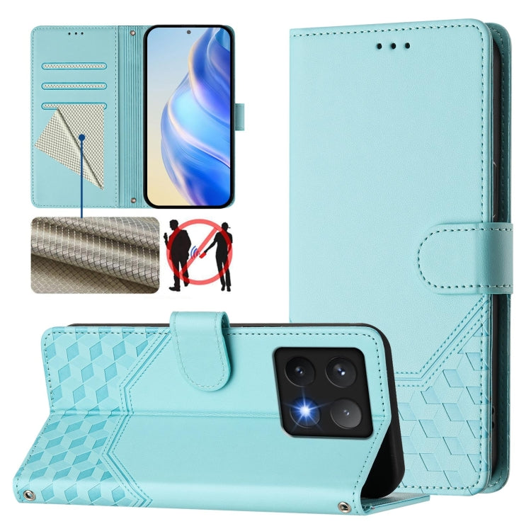 Étui de téléphone en cuir RFID avec gaufrage nid d'abeille, pour Redmi 15 5G Global / 15 4G SEA 169.5mm, pour Xiaomi 15T Pro 5G, pour Xiaomi 15T 5G, pour Xiaomi Civi 5 Pro 5G, pour Xiaomi 15S Pro 5G, pour Xiaomi Poco M6 Plus / Redmi 13x 4G