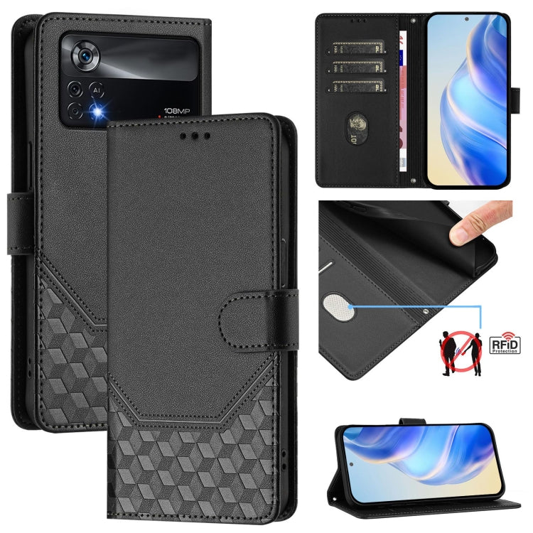 Honeycomb Embossing RFID Leather Phone Case, For Xiaomi Poco C40 / Redmi 10C, For Xiaomi Civi 1S, For Xiaomi Poco M4 Pro 4G, For Xiaomi Poco X4 Pro 5G, For Xiaomi Mi 11 Lite / Mi 11 Lite 5G NE, For Xiaomi 11T / 11T Pro, For Xiaomi Poco X3 GT           ...