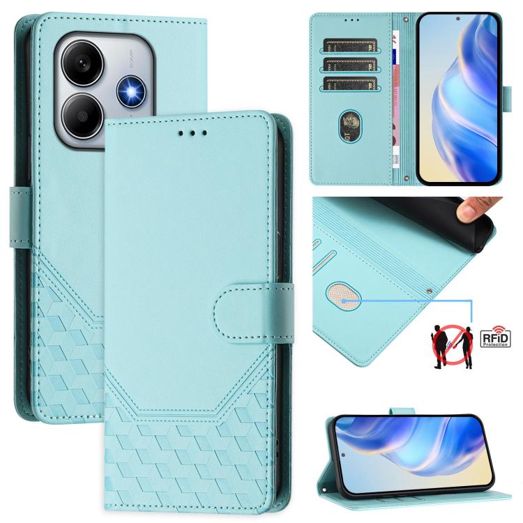 Étui de téléphone en cuir RFID avec gaufrage nid d'abeille, pour Redmi 15 5G Global / 15 4G SEA 169.5mm, pour Xiaomi 15T Pro 5G, pour Xiaomi 15T 5G, pour Xiaomi Civi 5 Pro 5G, pour Xiaomi 15S Pro 5G, pour Xiaomi Poco M6 Plus / Redmi 13x 4G
