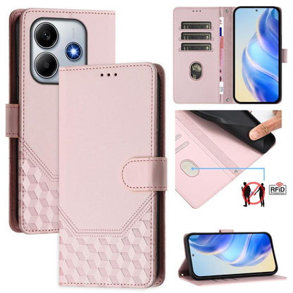 Étui de téléphone en cuir RFID avec gaufrage nid d'abeille, pour Redmi 15 5G Global / 15 4G SEA 169.5mm, pour Xiaomi 15T Pro 5G, pour Xiaomi 15T 5G, pour Xiaomi Civi 5 Pro 5G, pour Xiaomi 15S Pro 5G, pour Xiaomi Poco M6 Plus / Redmi 13x 4G