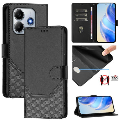 Étui de téléphone en cuir RFID avec gaufrage nid d'abeille, pour Redmi 15 5G Global / 15 4G SEA 169.5mm, pour Xiaomi 15T Pro 5G, pour Xiaomi 15T 5G, pour Xiaomi Civi 5 Pro 5G, pour Xiaomi 15S Pro 5G, pour Xiaomi Poco M6 Plus / Redmi 13x 4G