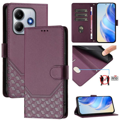 Étui de téléphone en cuir RFID avec gaufrage nid d'abeille, pour Redmi 15 5G Global / 15 4G SEA 169.5mm, pour Xiaomi 15T Pro 5G, pour Xiaomi 15T 5G, pour Xiaomi Civi 5 Pro 5G, pour Xiaomi 15S Pro 5G, pour Xiaomi Poco M6 Plus / Redmi 13x 4G