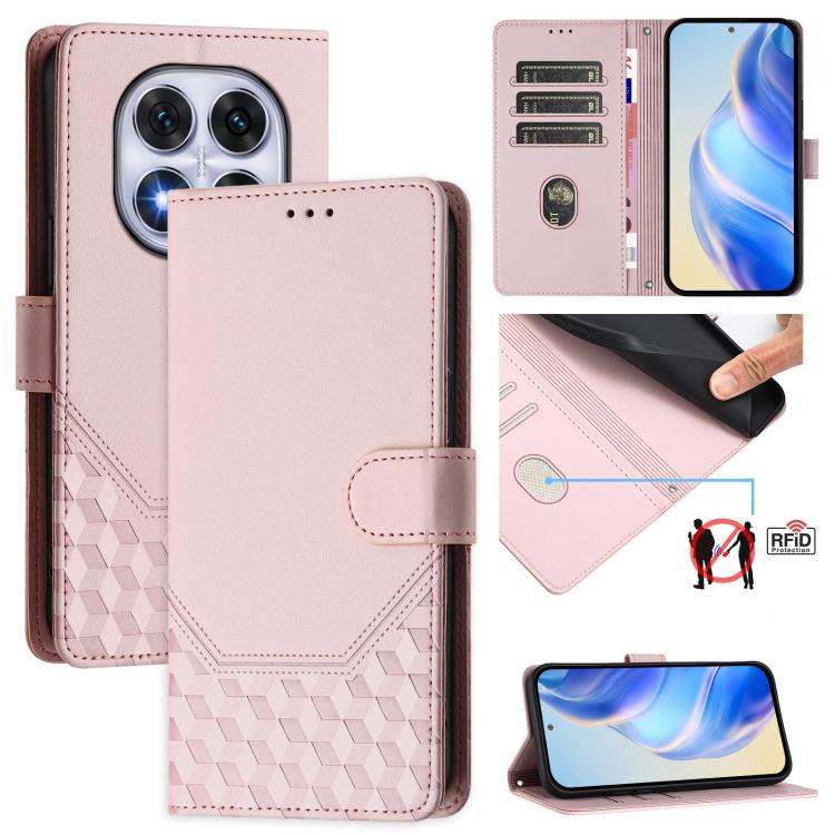 Étui de téléphone en cuir RFID avec gaufrage nid d'abeille, pour Redmi 15 5G Global / 15 4G SEA 169.5mm, pour Xiaomi 15T Pro 5G, pour Xiaomi 15T 5G, pour Xiaomi Civi 5 Pro 5G, pour Xiaomi 15S Pro 5G, pour Xiaomi Poco M6 Plus / Redmi 13x 4G