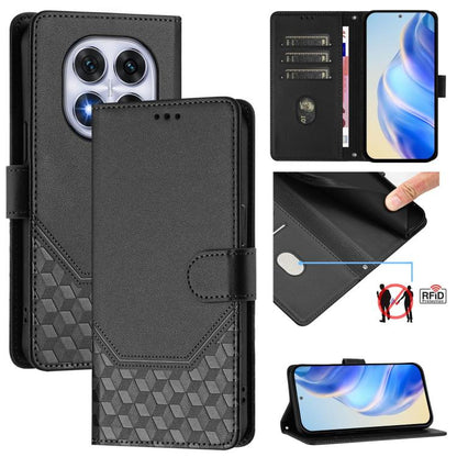 Étui de téléphone en cuir RFID avec gaufrage nid d'abeille, pour Redmi 15 5G Global / 15 4G SEA 169.5mm, pour Xiaomi 15T Pro 5G, pour Xiaomi 15T 5G, pour Xiaomi Civi 5 Pro 5G, pour Xiaomi 15S Pro 5G, pour Xiaomi Poco M6 Plus / Redmi 13x 4G