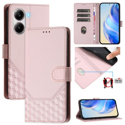 Étui de téléphone en cuir RFID avec gaufrage nid d'abeille, pour Redmi 15 5G Global / 15 4G SEA 169.5mm, pour Xiaomi 15T Pro 5G, pour Xiaomi 15T 5G, pour Xiaomi Civi 5 Pro 5G, pour Xiaomi 15S Pro 5G, pour Xiaomi Poco M6 Plus / Redmi 13x 4G