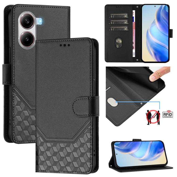 Étui de téléphone en cuir RFID avec gaufrage nid d'abeille, pour Redmi 15 5G Global / 15 4G SEA 169.5mm, pour Xiaomi 15T Pro 5G, pour Xiaomi 15T 5G, pour Xiaomi Civi 5 Pro 5G, pour Xiaomi 15S Pro 5G, pour Xiaomi Poco M6 Plus / Redmi 13x 4G
