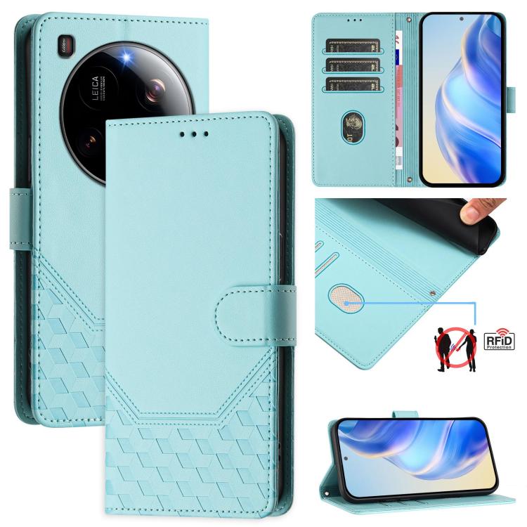Étui de téléphone en cuir RFID avec gaufrage nid d'abeille, pour Redmi 15 5G Global / 15 4G SEA 169.5mm, pour Xiaomi 15T Pro 5G, pour Xiaomi 15T 5G, pour Xiaomi Civi 5 Pro 5G, pour Xiaomi 15S Pro 5G, pour Xiaomi Poco M6 Plus / Redmi 13x 4G
