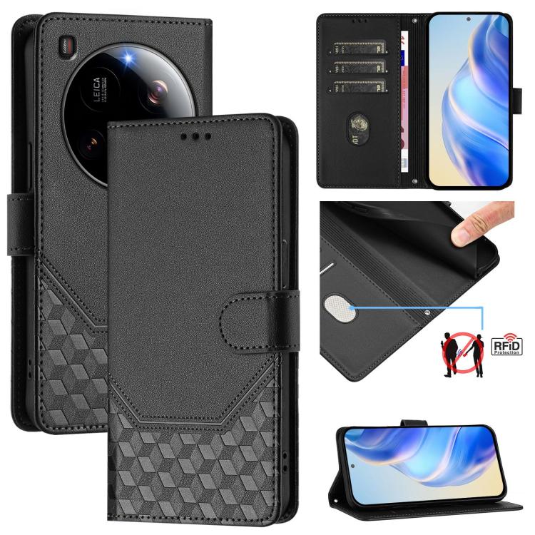 Étui de téléphone en cuir RFID avec gaufrage nid d'abeille, pour Redmi 15 5G Global / 15 4G SEA 169.5mm, pour Xiaomi 15T Pro 5G, pour Xiaomi 15T 5G, pour Xiaomi Civi 5 Pro 5G, pour Xiaomi 15S Pro 5G, pour Xiaomi Poco M6 Plus / Redmi 13x 4G