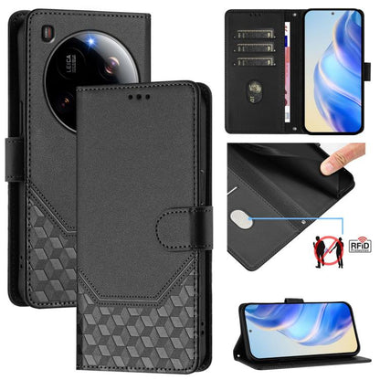 Étui de téléphone en cuir RFID avec gaufrage nid d'abeille, pour Redmi 15 5G Global / 15 4G SEA 169.5mm, pour Xiaomi 15T Pro 5G, pour Xiaomi 15T 5G, pour Xiaomi Civi 5 Pro 5G, pour Xiaomi 15S Pro 5G, pour Xiaomi Poco M6 Plus / Redmi 13x 4G