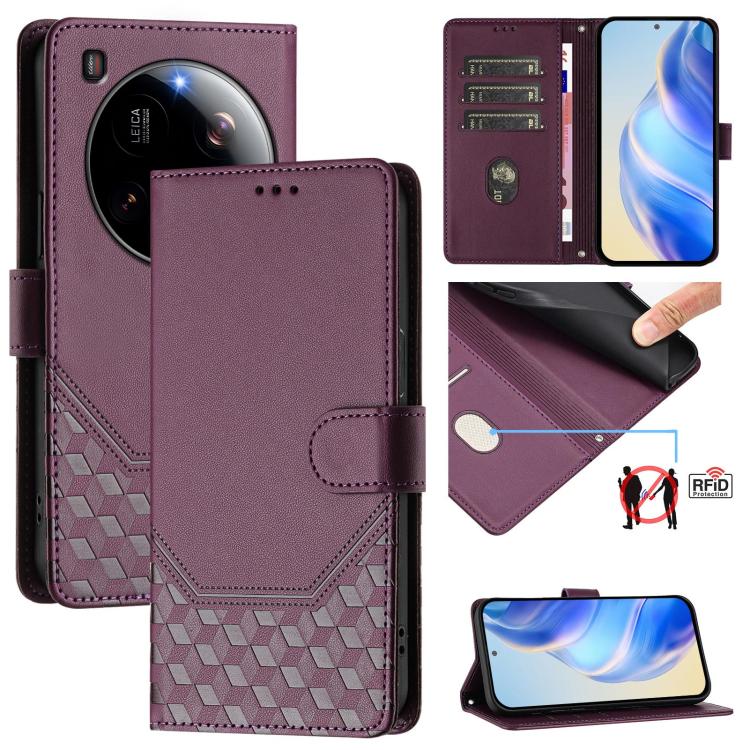 Étui de téléphone en cuir RFID avec gaufrage nid d'abeille, pour Redmi 15 5G Global / 15 4G SEA 169.5mm, pour Xiaomi 15T Pro 5G, pour Xiaomi 15T 5G, pour Xiaomi Civi 5 Pro 5G, pour Xiaomi 15S Pro 5G, pour Xiaomi Poco M6 Plus / Redmi 13x 4G