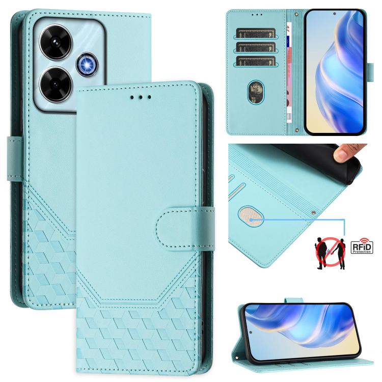 Étui de téléphone en cuir RFID avec gaufrage nid d'abeille, pour Redmi 15 5G Global / 15 4G SEA 169.5mm, pour Xiaomi 15T Pro 5G, pour Xiaomi 15T 5G, pour Xiaomi Civi 5 Pro 5G, pour Xiaomi 15S Pro 5G, pour Xiaomi Poco M6 Plus / Redmi 13x 4G