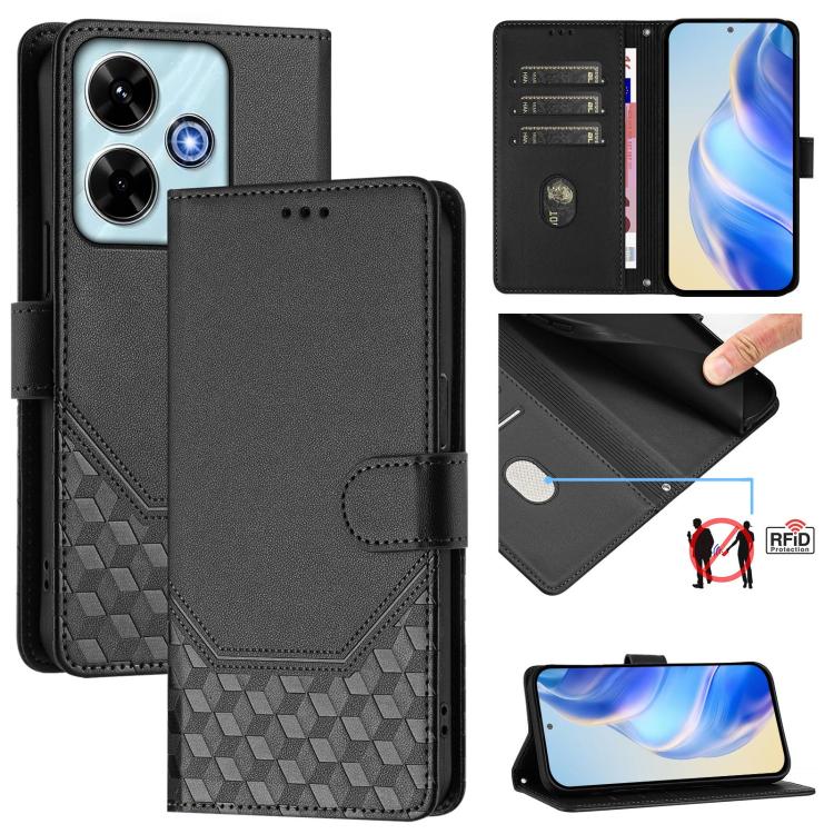 Étui de téléphone en cuir RFID avec gaufrage nid d'abeille, pour Redmi 15 5G Global / 15 4G SEA 169.5mm, pour Xiaomi 15T Pro 5G, pour Xiaomi 15T 5G, pour Xiaomi Civi 5 Pro 5G, pour Xiaomi 15S Pro 5G, pour Xiaomi Poco M6 Plus / Redmi 13x 4G