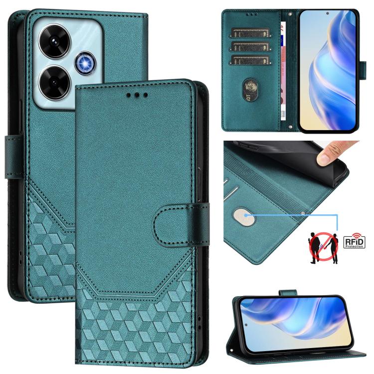 Étui de téléphone en cuir RFID avec gaufrage nid d'abeille, pour Redmi 15 5G Global / 15 4G SEA 169.5mm, pour Xiaomi 15T Pro 5G, pour Xiaomi 15T 5G, pour Xiaomi Civi 5 Pro 5G, pour Xiaomi 15S Pro 5G, pour Xiaomi Poco M6 Plus / Redmi 13x 4G