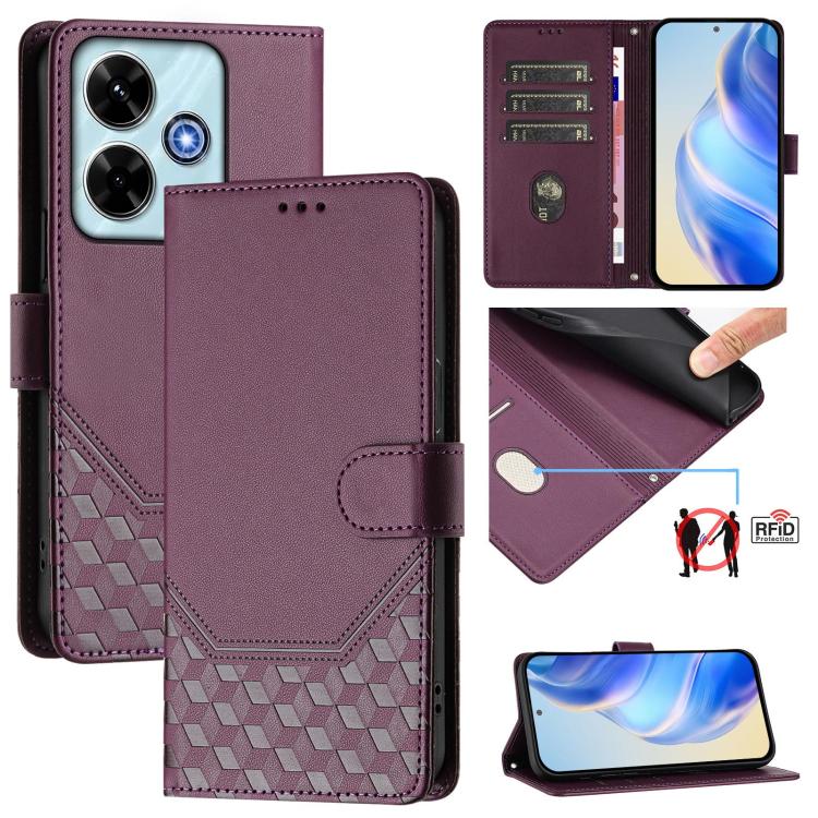 Étui de téléphone en cuir RFID avec gaufrage nid d'abeille, pour Redmi 15 5G Global / 15 4G SEA 169.5mm, pour Xiaomi 15T Pro 5G, pour Xiaomi 15T 5G, pour Xiaomi Civi 5 Pro 5G, pour Xiaomi 15S Pro 5G, pour Xiaomi Poco M6 Plus / Redmi 13x 4G