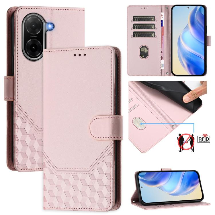 Étui de téléphone en cuir RFID avec gaufrage nid d'abeille, pour Redmi 15 5G Global / 15 4G SEA 169.5mm, pour Xiaomi 15T Pro 5G, pour Xiaomi 15T 5G, pour Xiaomi Civi 5 Pro 5G, pour Xiaomi 15S Pro 5G, pour Xiaomi Poco M6 Plus / Redmi 13x 4G