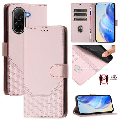 Étui de téléphone en cuir RFID avec gaufrage nid d'abeille, pour Redmi 15 5G Global / 15 4G SEA 169.5mm, pour Xiaomi 15T Pro 5G, pour Xiaomi 15T 5G, pour Xiaomi Civi 5 Pro 5G, pour Xiaomi 15S Pro 5G, pour Xiaomi Poco M6 Plus / Redmi 13x 4G