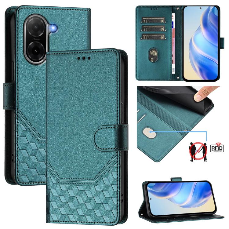 Étui de téléphone en cuir RFID avec gaufrage nid d'abeille, pour Redmi 15 5G Global / 15 4G SEA 169.5mm, pour Xiaomi 15T Pro 5G, pour Xiaomi 15T 5G, pour Xiaomi Civi 5 Pro 5G, pour Xiaomi 15S Pro 5G, pour Xiaomi Poco M6 Plus / Redmi 13x 4G