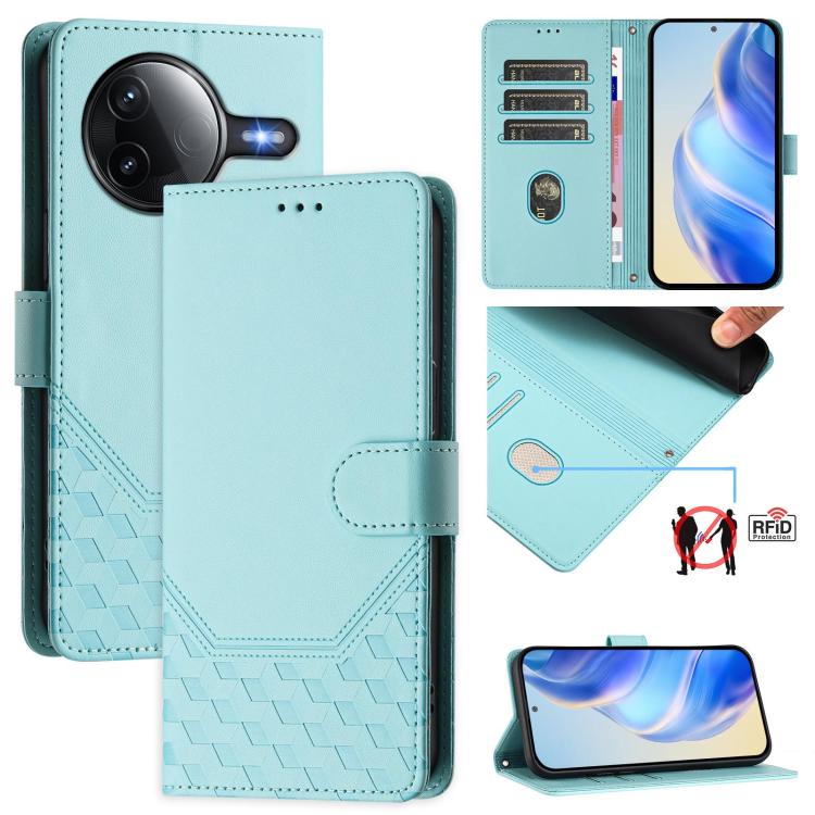 Étui de téléphone en cuir RFID avec gaufrage nid d'abeille, pour Redmi 15 5G Global / 15 4G SEA 169.5mm, pour Xiaomi 15T Pro 5G, pour Xiaomi 15T 5G, pour Xiaomi Civi 5 Pro 5G, pour Xiaomi 15S Pro 5G, pour Xiaomi Poco M6 Plus / Redmi 13x 4G