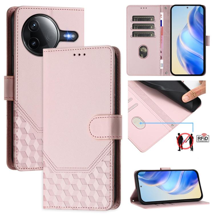 Étui de téléphone en cuir RFID avec gaufrage nid d'abeille, pour Redmi 15 5G Global / 15 4G SEA 169.5mm, pour Xiaomi 15T Pro 5G, pour Xiaomi 15T 5G, pour Xiaomi Civi 5 Pro 5G, pour Xiaomi 15S Pro 5G, pour Xiaomi Poco M6 Plus / Redmi 13x 4G