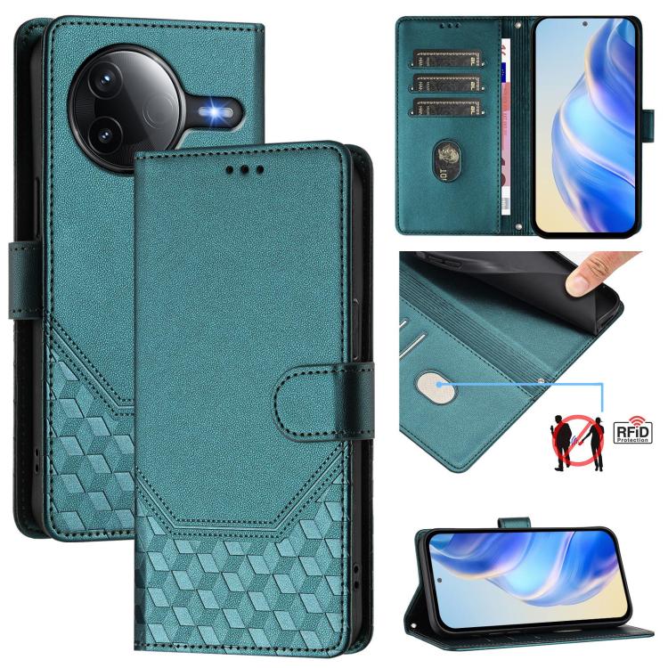 Étui de téléphone en cuir RFID avec gaufrage nid d'abeille, pour Redmi 15 5G Global / 15 4G SEA 169.5mm, pour Xiaomi 15T Pro 5G, pour Xiaomi 15T 5G, pour Xiaomi Civi 5 Pro 5G, pour Xiaomi 15S Pro 5G, pour Xiaomi Poco M6 Plus / Redmi 13x 4G