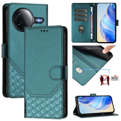 Étui de téléphone en cuir RFID avec gaufrage nid d'abeille, pour Redmi 15 5G Global / 15 4G SEA 169.5mm, pour Xiaomi 15T Pro 5G, pour Xiaomi 15T 5G, pour Xiaomi Civi 5 Pro 5G, pour Xiaomi 15S Pro 5G, pour Xiaomi Poco M6 Plus / Redmi 13x 4G