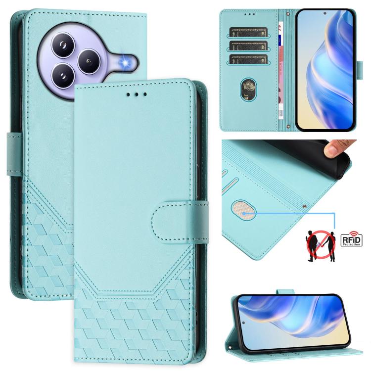 Étui de téléphone en cuir RFID avec gaufrage nid d'abeille, pour Redmi 15 5G Global / 15 4G SEA 169.5mm, pour Xiaomi 15T Pro 5G, pour Xiaomi 15T 5G, pour Xiaomi Civi 5 Pro 5G, pour Xiaomi 15S Pro 5G, pour Xiaomi Poco M6 Plus / Redmi 13x 4G