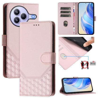 Étui de téléphone en cuir RFID avec gaufrage nid d'abeille, pour Redmi 15 5G Global / 15 4G SEA 169.5mm, pour Xiaomi 15T Pro 5G, pour Xiaomi 15T 5G, pour Xiaomi Civi 5 Pro 5G, pour Xiaomi 15S Pro 5G, pour Xiaomi Poco M6 Plus / Redmi 13x 4G