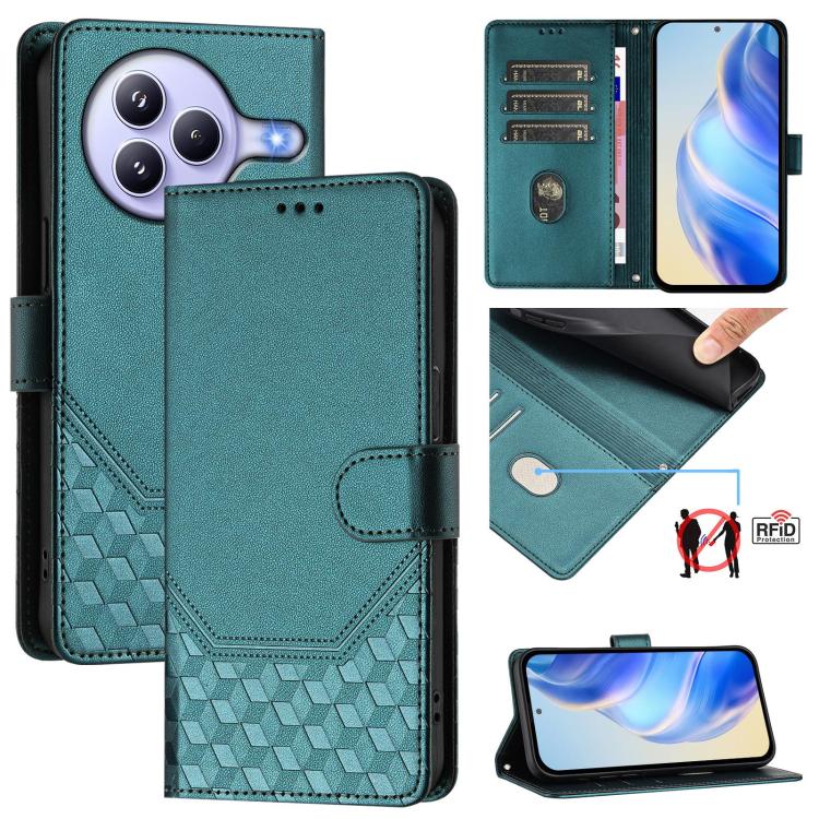 Étui de téléphone en cuir RFID avec gaufrage nid d'abeille, pour Redmi 15 5G Global / 15 4G SEA 169.5mm, pour Xiaomi 15T Pro 5G, pour Xiaomi 15T 5G, pour Xiaomi Civi 5 Pro 5G, pour Xiaomi 15S Pro 5G, pour Xiaomi Poco M6 Plus / Redmi 13x 4G