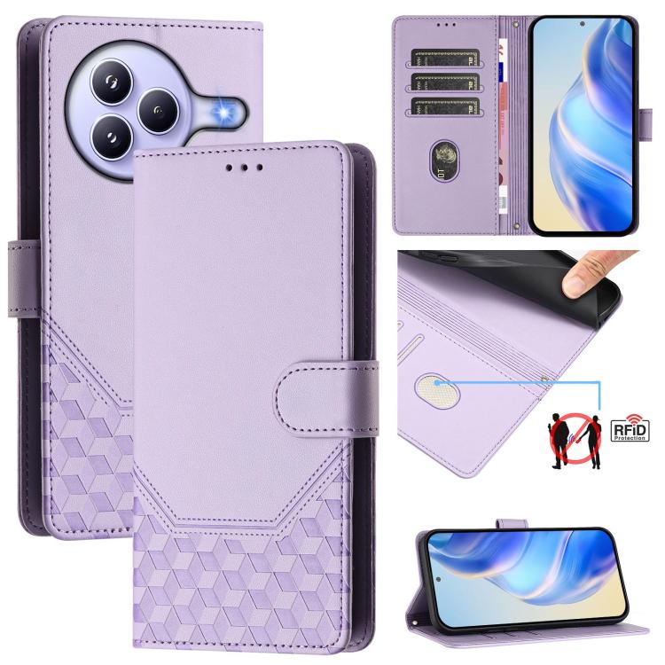 Étui de téléphone en cuir RFID avec gaufrage nid d'abeille, pour Redmi 15 5G Global / 15 4G SEA 169.5mm, pour Xiaomi 15T Pro 5G, pour Xiaomi 15T 5G, pour Xiaomi Civi 5 Pro 5G, pour Xiaomi 15S Pro 5G, pour Xiaomi Poco M6 Plus / Redmi 13x 4G