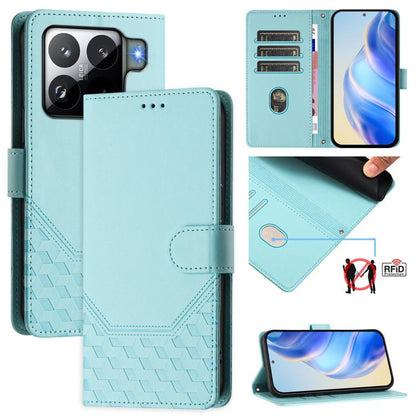 Étui de téléphone en cuir RFID avec gaufrage nid d'abeille, pour Redmi 15 5G Global / 15 4G SEA 169.5mm, pour Xiaomi 15T Pro 5G, pour Xiaomi 15T 5G, pour Xiaomi Civi 5 Pro 5G, pour Xiaomi 15S Pro 5G, pour Xiaomi Poco M6 Plus / Redmi 13x 4G