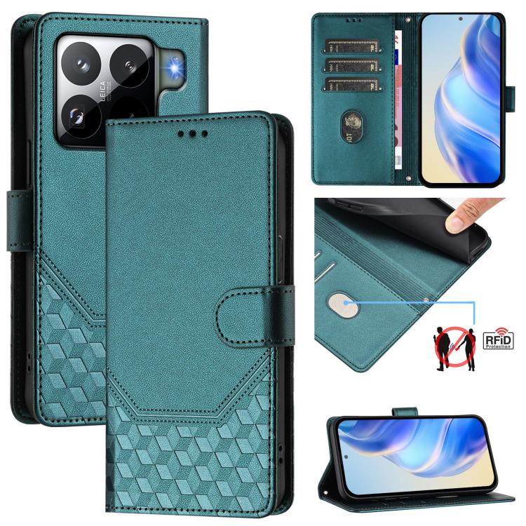 Étui de téléphone en cuir RFID avec gaufrage nid d'abeille, pour Redmi 15 5G Global / 15 4G SEA 169.5mm, pour Xiaomi 15T Pro 5G, pour Xiaomi 15T 5G, pour Xiaomi Civi 5 Pro 5G, pour Xiaomi 15S Pro 5G, pour Xiaomi Poco M6 Plus / Redmi 13x 4G