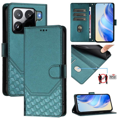 Étui de téléphone en cuir RFID avec gaufrage nid d'abeille, pour Redmi 15 5G Global / 15 4G SEA 169.5mm, pour Xiaomi 15T Pro 5G, pour Xiaomi 15T 5G, pour Xiaomi Civi 5 Pro 5G, pour Xiaomi 15S Pro 5G, pour Xiaomi Poco M6 Plus / Redmi 13x 4G