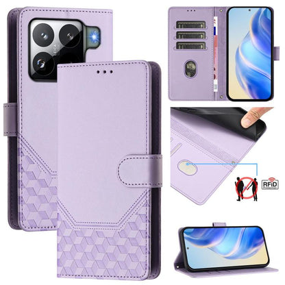 Étui de téléphone en cuir RFID avec gaufrage nid d'abeille, pour Redmi 15 5G Global / 15 4G SEA 169.5mm, pour Xiaomi 15T Pro 5G, pour Xiaomi 15T 5G, pour Xiaomi Civi 5 Pro 5G, pour Xiaomi 15S Pro 5G, pour Xiaomi Poco M6 Plus / Redmi 13x 4G
