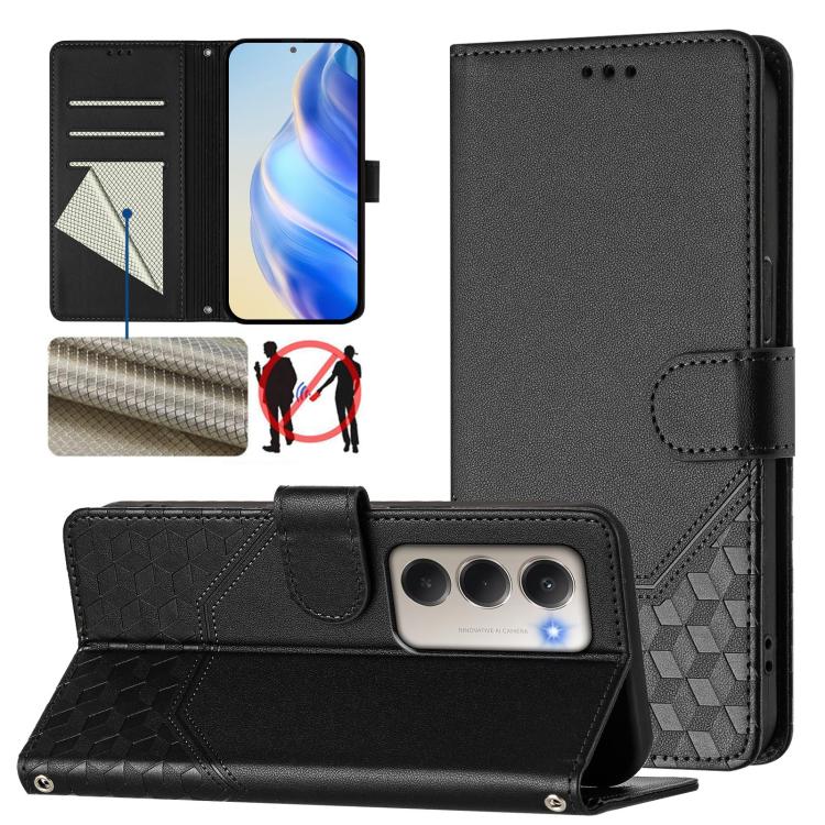 Étui de téléphone en cuir RFID avec gaufrage nid d'abeille, pour Redmi 15 5G Global / 15 4G SEA 169.5mm, pour Xiaomi 15T Pro 5G, pour Xiaomi 15T 5G, pour Xiaomi Civi 5 Pro 5G, pour Xiaomi 15S Pro 5G, pour Xiaomi Poco M6 Plus / Redmi 13x 4G