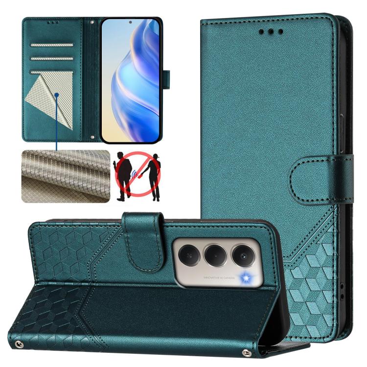 Étui de téléphone en cuir RFID avec gaufrage nid d'abeille, pour Redmi 15 5G Global / 15 4G SEA 169.5mm, pour Xiaomi 15T Pro 5G, pour Xiaomi 15T 5G, pour Xiaomi Civi 5 Pro 5G, pour Xiaomi 15S Pro 5G, pour Xiaomi Poco M6 Plus / Redmi 13x 4G