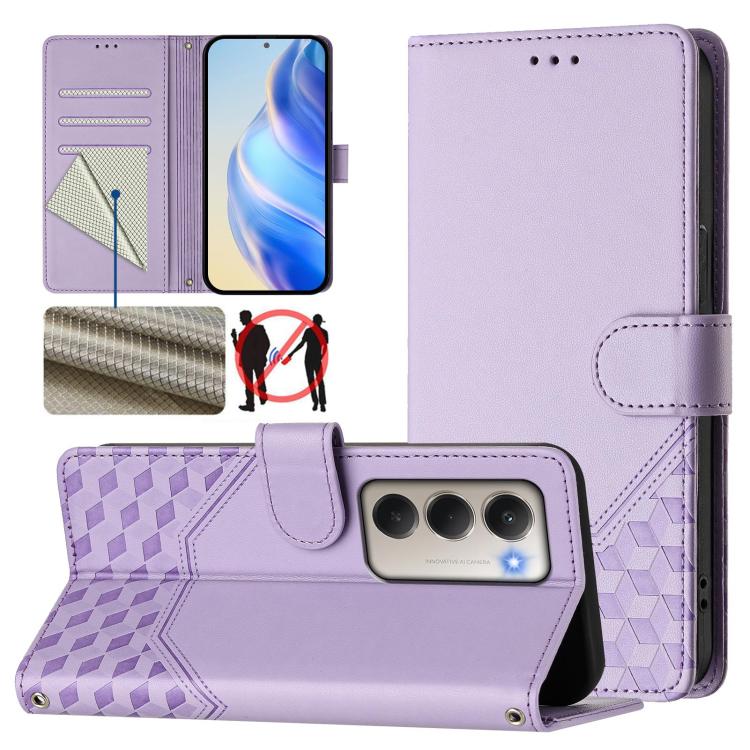 Étui de téléphone en cuir RFID avec gaufrage nid d'abeille, pour Redmi 15 5G Global / 15 4G SEA 169.5mm, pour Xiaomi 15T Pro 5G, pour Xiaomi 15T 5G, pour Xiaomi Civi 5 Pro 5G, pour Xiaomi 15S Pro 5G, pour Xiaomi Poco M6 Plus / Redmi 13x 4G