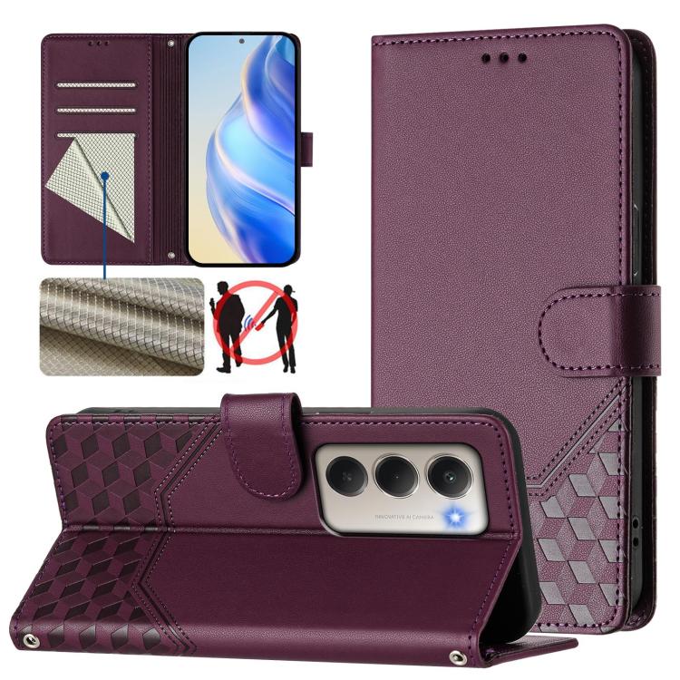 Étui de téléphone en cuir RFID avec gaufrage nid d'abeille, pour Redmi 15 5G Global / 15 4G SEA 169.5mm, pour Xiaomi 15T Pro 5G, pour Xiaomi 15T 5G, pour Xiaomi Civi 5 Pro 5G, pour Xiaomi 15S Pro 5G, pour Xiaomi Poco M6 Plus / Redmi 13x 4G