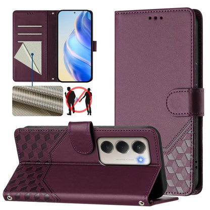 Étui de téléphone en cuir RFID avec gaufrage nid d'abeille, pour Redmi 15 5G Global / 15 4G SEA 169.5mm, pour Xiaomi 15T Pro 5G, pour Xiaomi 15T 5G, pour Xiaomi Civi 5 Pro 5G, pour Xiaomi 15S Pro 5G, pour Xiaomi Poco M6 Plus / Redmi 13x 4G