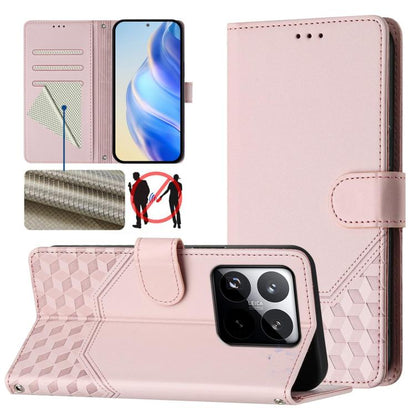 Étui de téléphone en cuir RFID avec gaufrage nid d'abeille, pour Redmi 15 5G Global / 15 4G SEA 169.5mm, pour Xiaomi 15T Pro 5G, pour Xiaomi 15T 5G, pour Xiaomi Civi 5 Pro 5G, pour Xiaomi 15S Pro 5G, pour Xiaomi Poco M6 Plus / Redmi 13x 4G