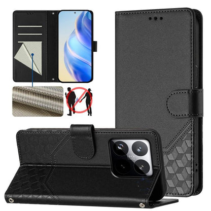 Étui de téléphone en cuir RFID avec gaufrage nid d'abeille, pour Redmi 15 5G Global / 15 4G SEA 169.5mm, pour Xiaomi 15T Pro 5G, pour Xiaomi 15T 5G, pour Xiaomi Civi 5 Pro 5G, pour Xiaomi 15S Pro 5G, pour Xiaomi Poco M6 Plus / Redmi 13x 4G